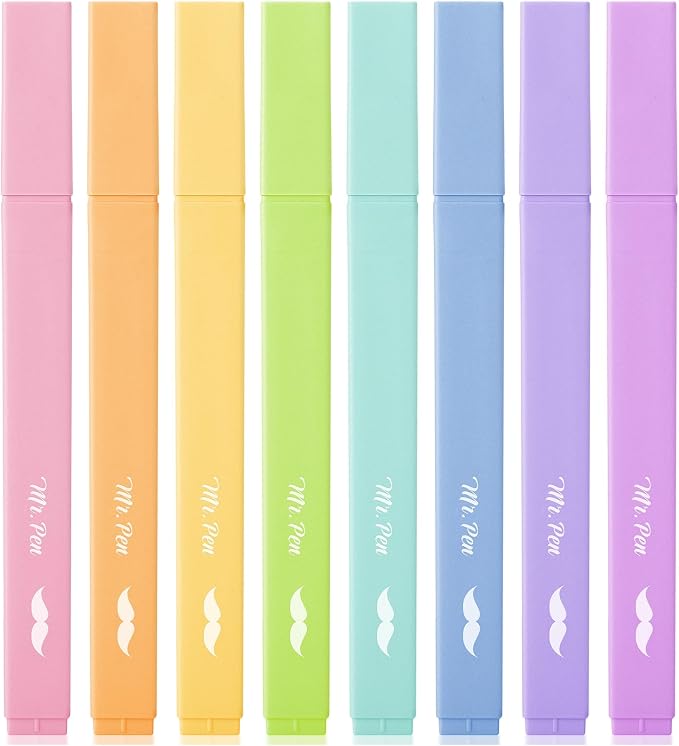 Mr. Pen- Aesthetic Highlighters No Bleed, 8 Pack, Assorted Colors | Chisel Tip, Cute Highlighters Assorted Colors for Journaling, Highlighting, Underlining, Fast Dry, Back to School Supplies
