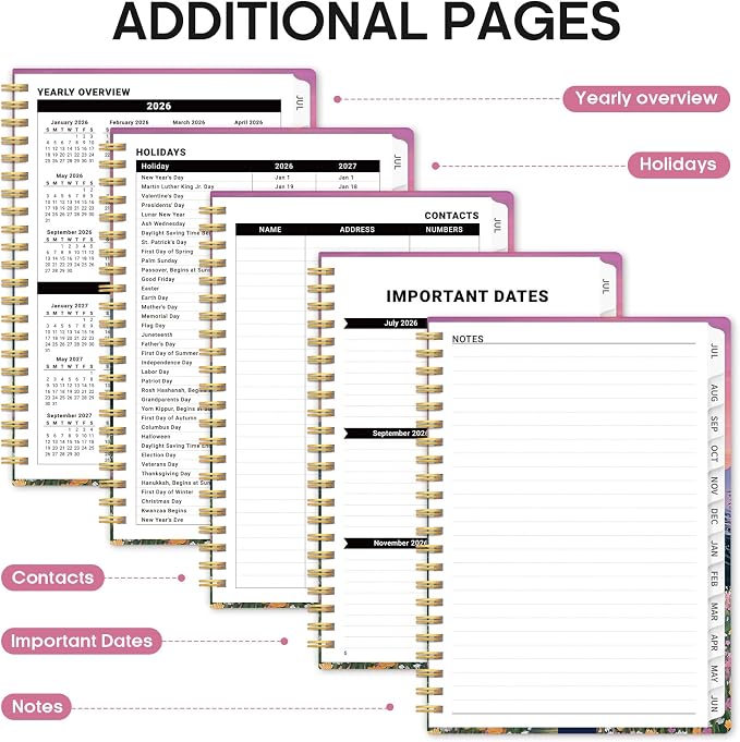 Planner 2026-2027, Academic Monthly and Weekly Calendar Planner for Women, July 2026 - June 2027, Hardcover Pretty Agenda Planner Book with Tabs, Spiral Daily Organizer for School Office Home Supplies, 6.3" x 8.5" - Dreamscape Hills