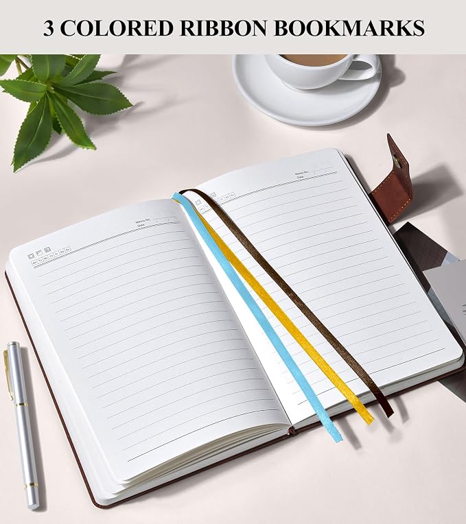 PAIBAS A5 Journal Notebook College Ruled 366 Pages Leather Journal for Men | Medium notebook A5 journal with 100gsm lined notebook paper, 3 ribbon bookmarks, cover pocket & brass snap button 5.9"x8.4"