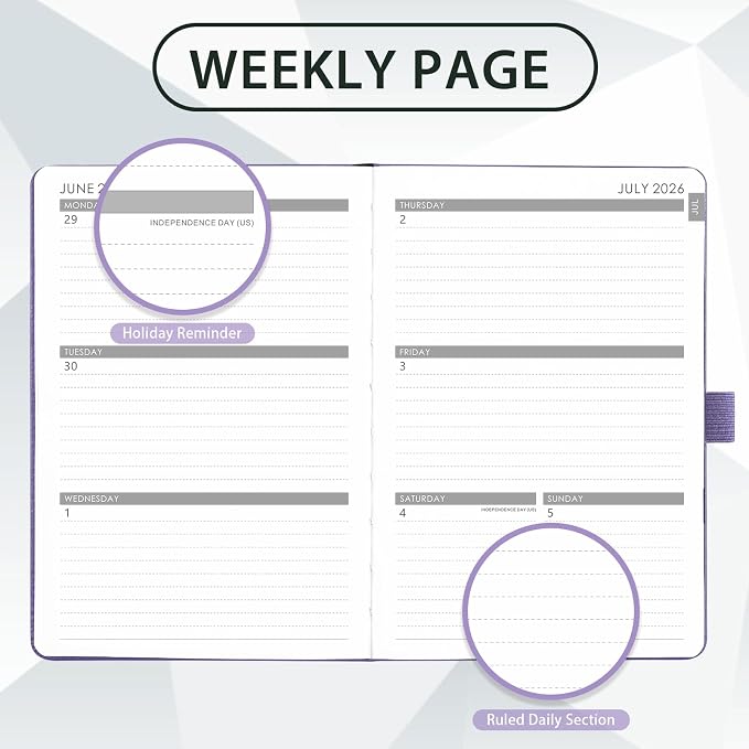 2026-2027 Planner - Academic Planner 2026-2027 Weekly Monthly Planner, July 2026 - June 2027, 5.7'' x 8.4'', Thick Paper, Leather Cover, Pen Holder, Back Pocket, Perfect Daily Organizer - Purple