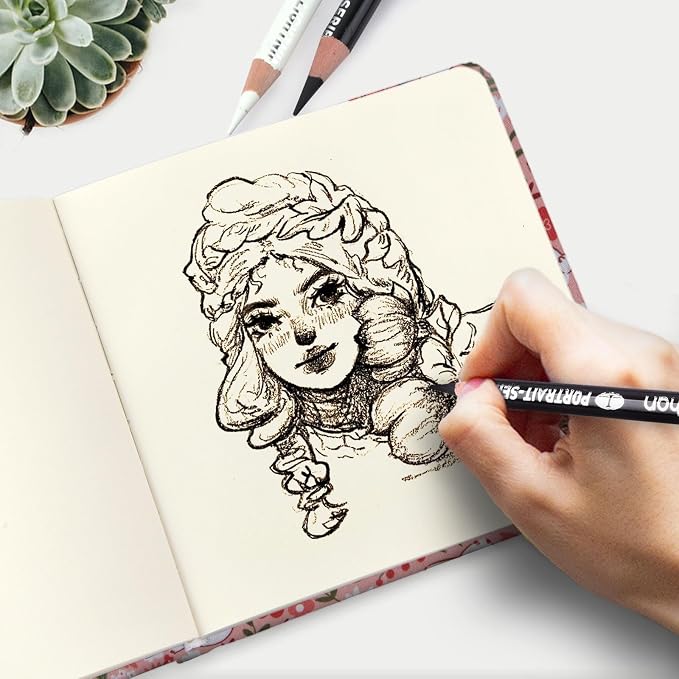 Handy Size 5 x 5 inches Sketch Book, 80GSM Acid Free Artistic Drawing Painting Writing Paper, Hardcover Cloth Cover Art Sketchbook,Journal Notebook.Pink Flower Rabbit