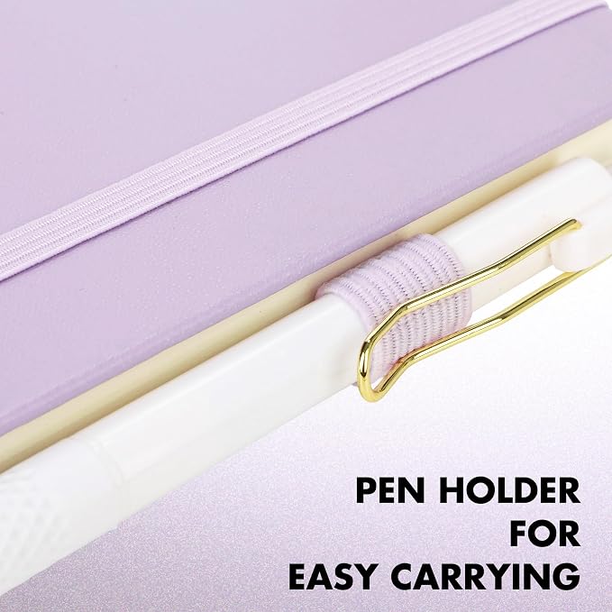 Aodaer 30 Set Lined Notebook Journals with Pens A5 Notebooks 100 GSM College Ruled Hardcover Notebook PU Leather Notepad with Pen Holder for Office School, 5.7 x 8.3 Inches, Lavender