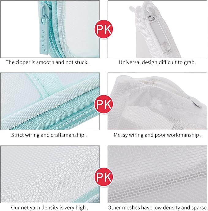 EASTHILL Grid Mesh Pen Pencil Case with Zipper Clear Makeup Color Pouch Cosmetics Bag Multi-Purpose Travel School Teen Girls and Boys Transparent Stationary Bag Office Organizer Box for Adluts(Green)