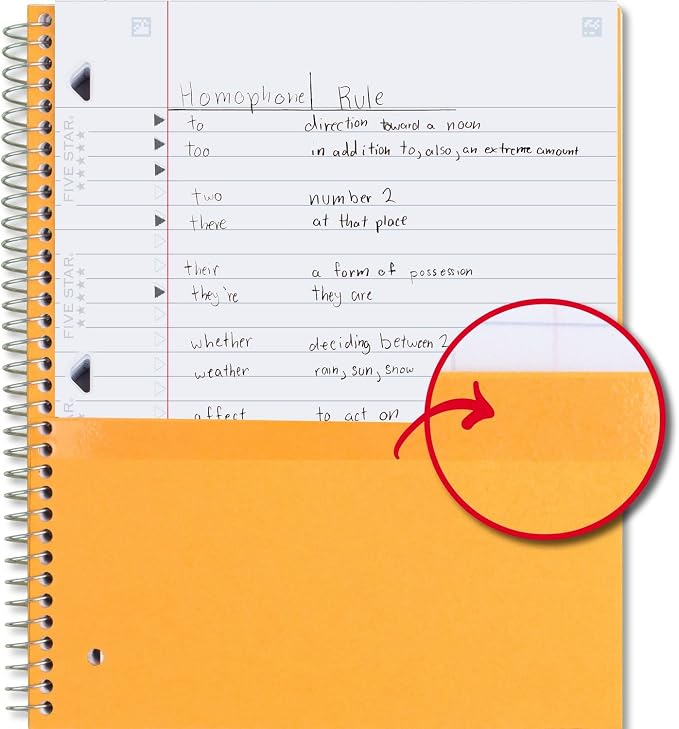 Five Star Spiral Notebook + Study App, 5 Subject, Wide Ruled Paper, Fights Ink Bleed, Water Resistant Cover, 8" x 10-1/2", 200 Sheets, Fire Red (72041) (Pack of 2)