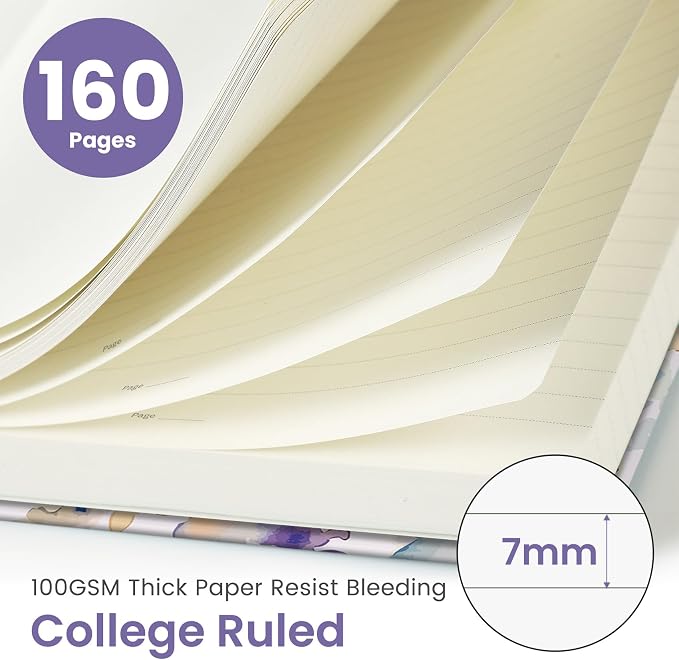 Taja Aesthetic Lined Journal for Women, Pretty 6" x 8" Notebook for Work & Note with 160 College Ruled Pages, Hardcover Leather Notebook for Journaling, Note Taking, Bible Study, Purple Blocks