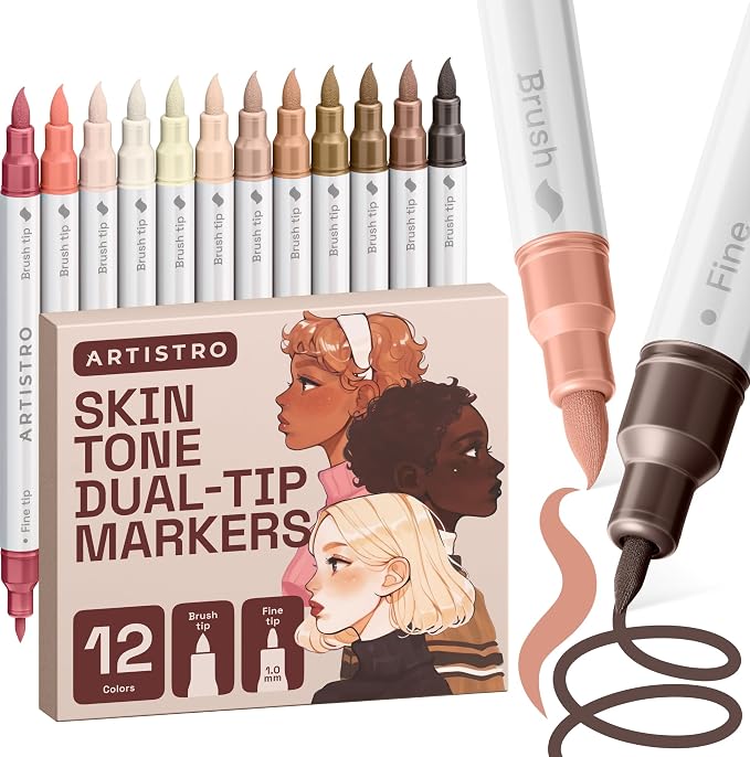 ARTISTRO 12 Skin Tones Acrylic Paint Markers - Paint Pens for Drawing - For Fabric, Rock, Glass, Wood, Molds - Arts & Crafts Gift for Adults, Teens, Kids, Classroom Must Haves & School Supplies