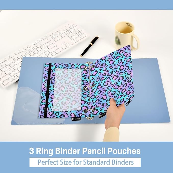 ALAZA Pencil Pouch for 3 Ring Binder Purple Leopard Print Spot