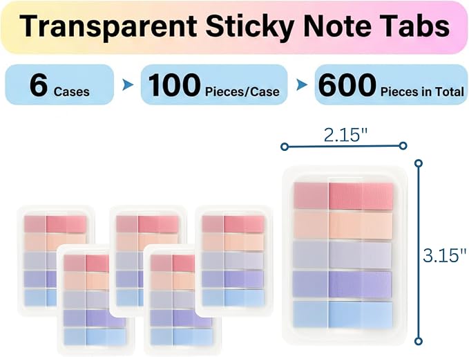 Mr. Pen- Transparent Sticky Notes Tabs, 600 pcs | Transparent Pop Up Writable Colored Book Index Tab, File Flags, Self Adhesive Divider Sticker for Notebook, Office, School