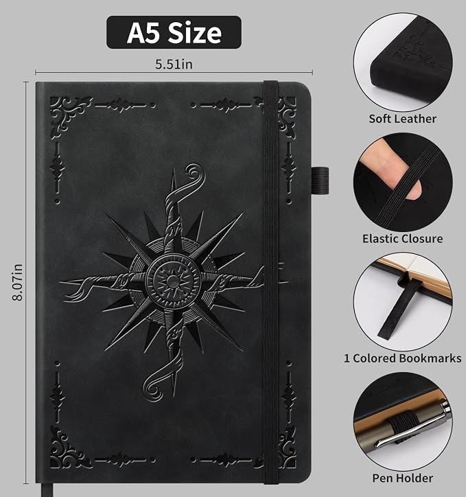 Lined Journal Notebook for Women Men, A5 Hardcover Leather Journals for Writing, 200 Pages Thick Paper, Daily Journal Notebook for Work, School, Note Taking, Business, Travel, College Ruled