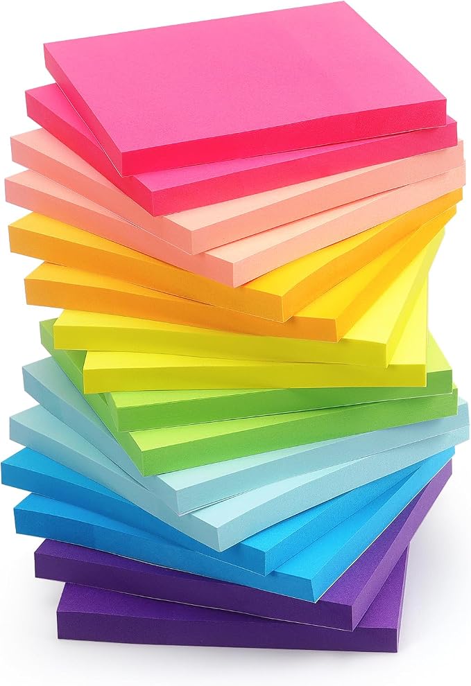 Early Buy Sticky Notes, 8 Bright Color, 3 in x 3 in, 16 Pads | 60 Sheets/Pad, Self-Stick