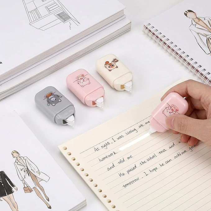 Mabor 3 PCS White Correction Tape Set, Cute Kawaii White Correction Cat Tape Roller for School Office Supplies, Portable Smooth Dry Applicator Stationery Gifts