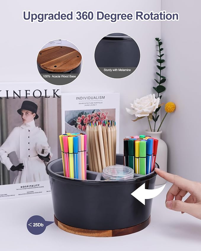 Office Desk Organizer, 360° Art Supply Storage Organizer, Melamine Silicone Marker Organizer With 7 Compartments, Pen Cup Holder For Desk With 4 Depth Marker Organizer School Home