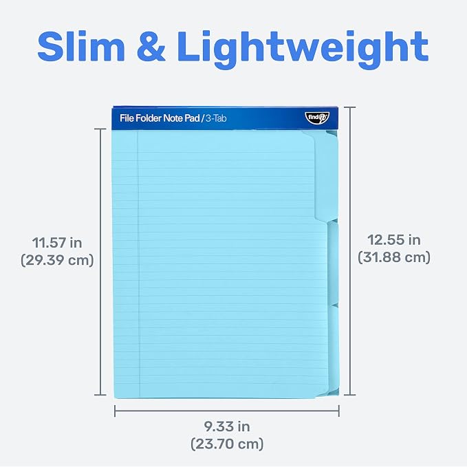 Find It File Folder Notepad - Pack of 12-9.5 x 12.5 Inch Notebook Organizer Folders for Filing, Document, and Clipboard Organization - Blue | Wide-ruled clipboard-style pages, tear-out perforated sheets, great for office, home, and school filing organi...