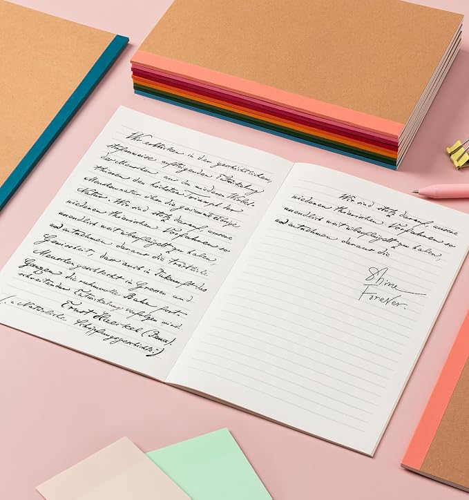 120 Pack Lined Notebook Journals Bulk, A5 College Ruled Composition Notebook, 8.3”x 5.5”, Kraft Cover with Rainbow Spines, 15 Colors 60 Pages for School Office Travel