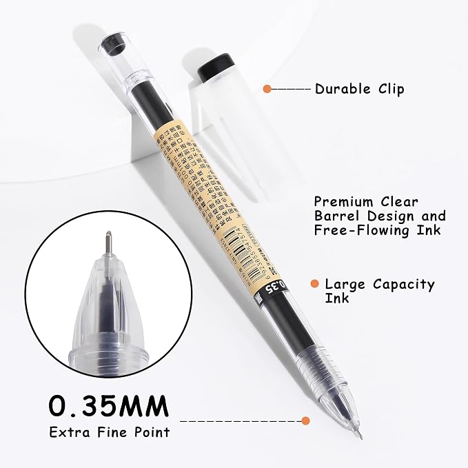 Japanese Style Black Gel Ink Pens, 0.35mm Extra Fine Point, No Smudge Quick Drying, Japanese Ink Pen for Journal Planners, Thin Notebook Paper, Office School Supplies, 24 Pack, Writing Drawing