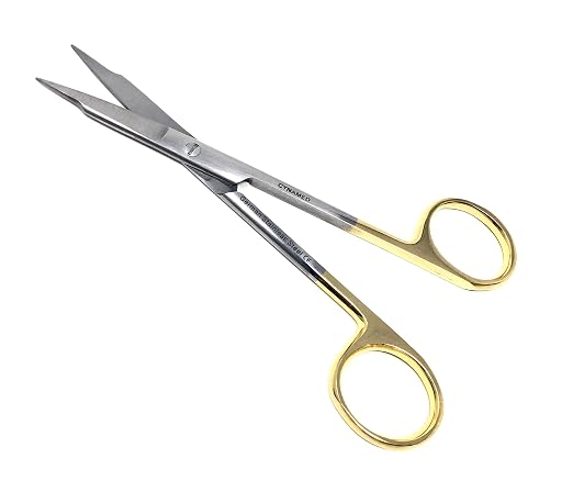 Goldman Fox Scissor 13 cm - Super Cut Sharpness - Premium Quality German Stainless Steel - Gold Handles by Cynamed (Straight + Curved) …