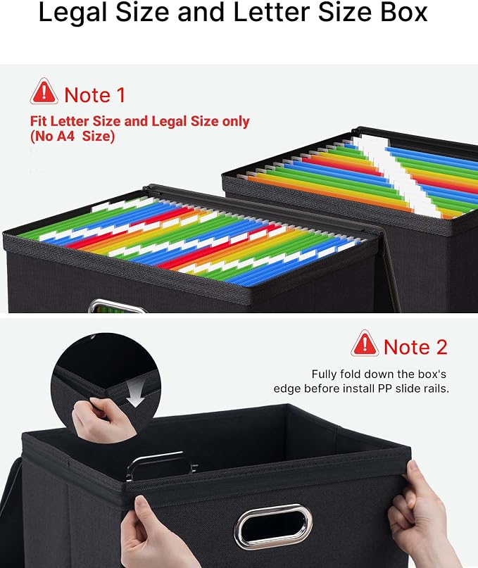 Oterri File Box Large 1-Pack Hanging Organizer for Letter/Legal-Size Folder | Dustproof Lid. 3 Mesh Pockets. Collapsible Scratch-Resistant GRS Linen. Slide Rails. Office, Home, Dorm