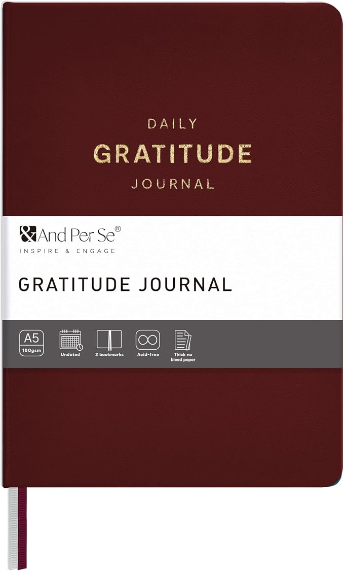 And Per Se Gratitude Journal – 5 Minute Daily Practice for Women with Prompts & Quotes – Undated Mindfulness & Happiness Notebook (Dark Red)
