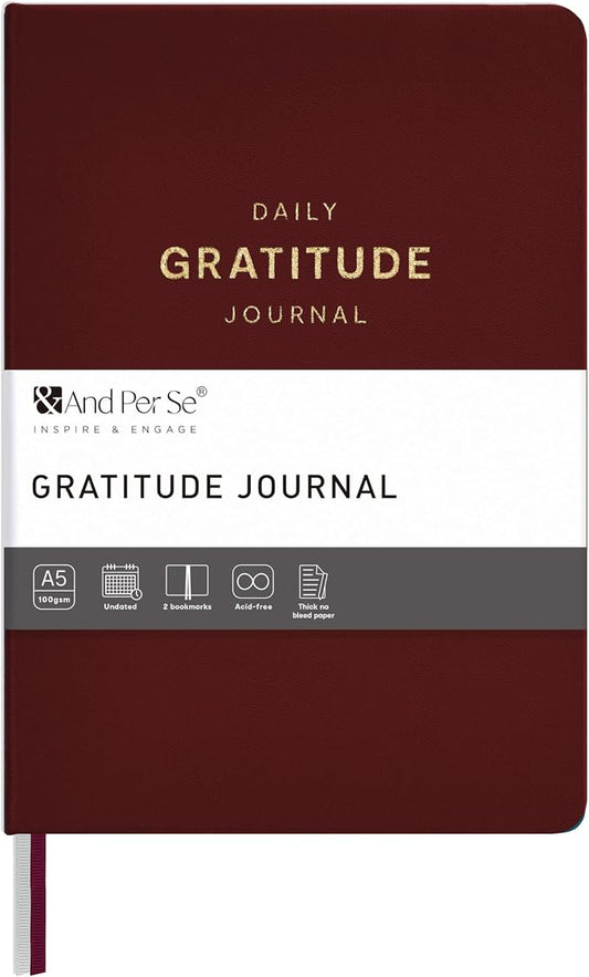 And Per Se Gratitude Journal – 5 Minute Daily Practice for Women with Prompts & Quotes – Undated Mindfulness & Happiness Notebook (Dark Red)
