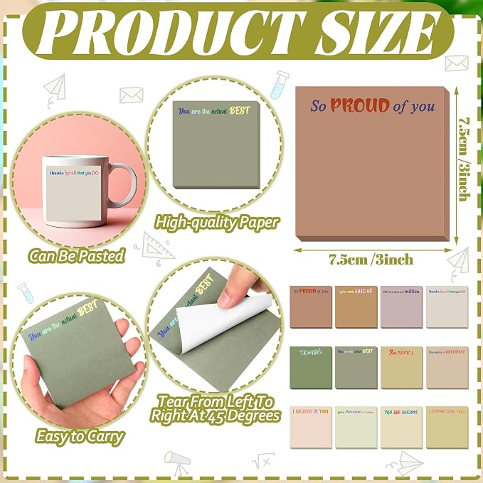 Yinder 24 Pcs Inspirational Sticky Notes, Back to School Supplies, Cute Motivational Sticky Notes Pad Employee Appreciation Gifts Bulk for Teacher Coworker Office 3 x 3'' (Thank You,Boho)