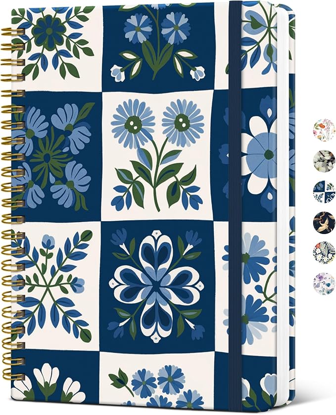 Taja Spiral Journal Notebook for Women, Pretty Hardcover Lined Notebook for Work & Note Taking, Aesthetic Cute Journal for Writing, 140 Pages, 5.8"x8.3", Petal Array