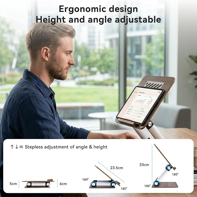 aceyoon Walnut Wood Laptop Stand 180° Adjustable Retro Style Foldable Notebook Riser Heat Dissipation Vintage Desktop Book Stands Natural Grain Laptop Bracket Compatible with 10-15.6” Laptops