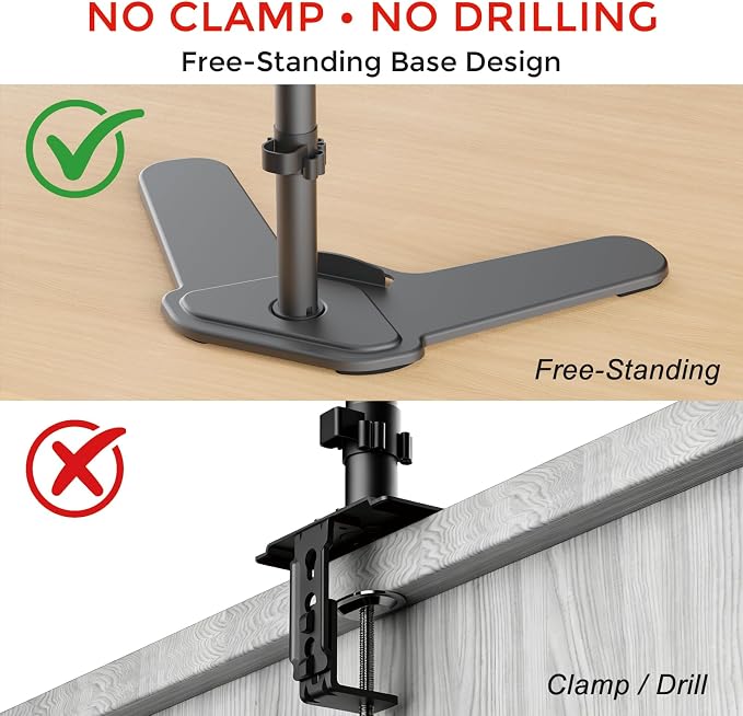 Suptek Free-Standing Dual Monitor Desk Mount, Full Motion Stand for 2 Monitors up to 32" 15.4lbs Each, Height Adjustable Swivel Tilt 360° Rotation, VESA Compatible with Phone Slot, Black