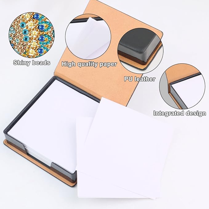 Peacock Diamond Painting Kit Note Box,Memo Paper Storage Box Diamond Art,Sticky Note Holder Diamond Art,Diamond Painting Memo Pad For Office Desk. (Peacock)