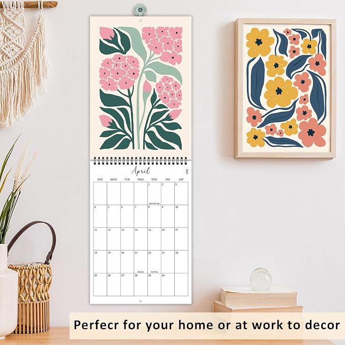 2026-2027 Wall Calendar Art Floral, 18 Months Wall Calendar from July 2026 - December 2027, Unique Modern Hanging Monthly Calendar for Home Office Decor, 8.2" x 23" Open