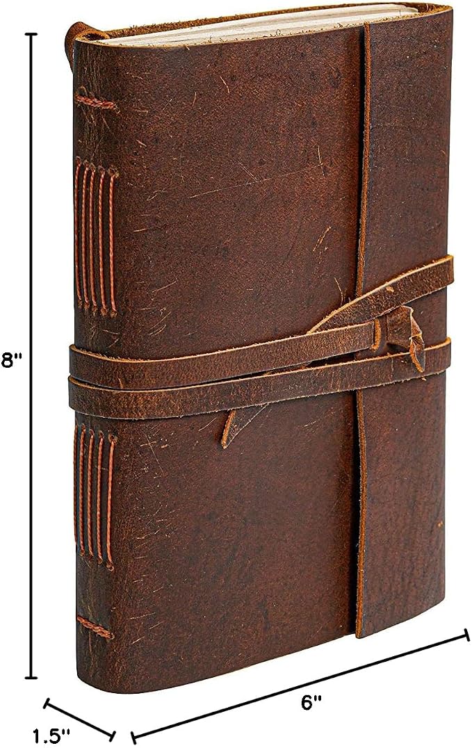 HLC Leather Journal Notebook（6x8 in）- Vintage Leather Bound Journals Handmade Rustic Finish Book for Men and Women Unlined Leather Craft Paper 300 Pages, Diary Pocket book To Write In