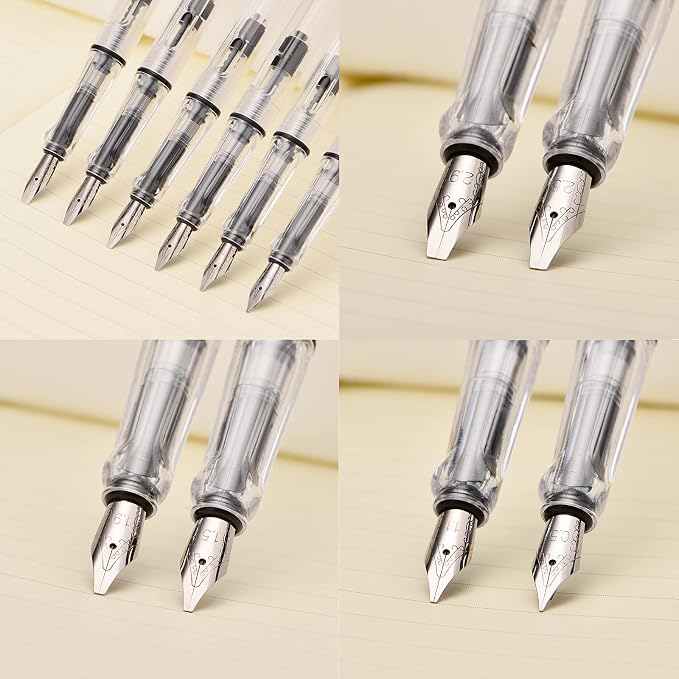 Lanxivi Yongsheng Calligraphy Fountain Pen Set Transparent Clear, 6 Assorted Tip Sizes for Art Drawing and Writing Signature