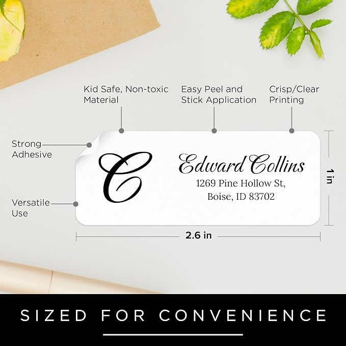Personalized Return Address Labels, Custom Address and Name Mailing Labels Square for Envelopes & Branding - Wreath 1x2.6 Inches Flat Sheet of 60-1200 Made in USA by My Sign Center