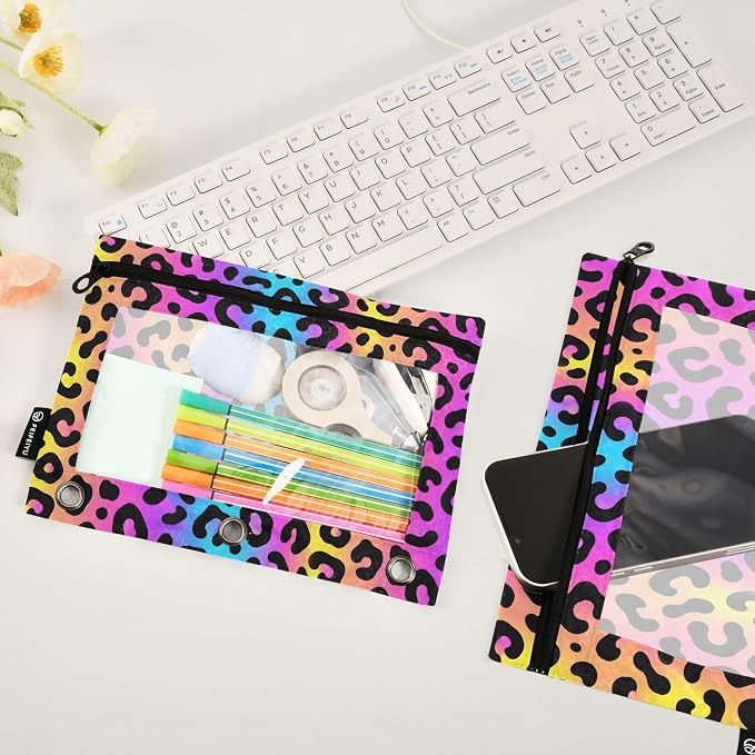 ALAZA Pencil Pouch for 3 Ring Binder Leopard Print Colorful Cheetah