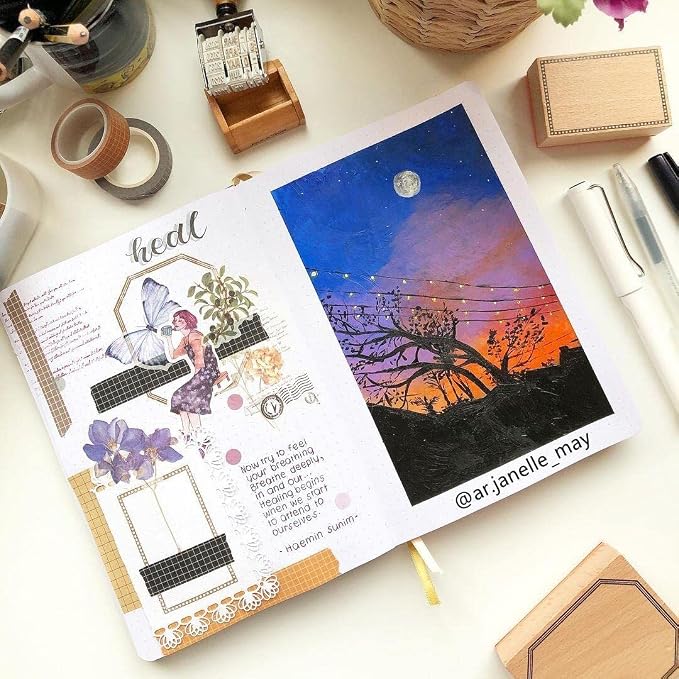 BUKE Dotted Notebook Journal 180GSM Bamboo Thick White Paper 160 Pages 5 * 5MM Dot Grid, Lay Flat Binding,Colored Silver Edges, Bookmarks and Expandable Back Pocket (BKP-2)