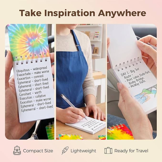 Koogel 24PCS Small Spiral Notebook, Blank Mini Pocket Journal Notebook for Kids Back to School, Tie Dye Style Journal Mini Memo Pads for Tie Dye Birthday Pastel Art Party Favors Gift Supplies