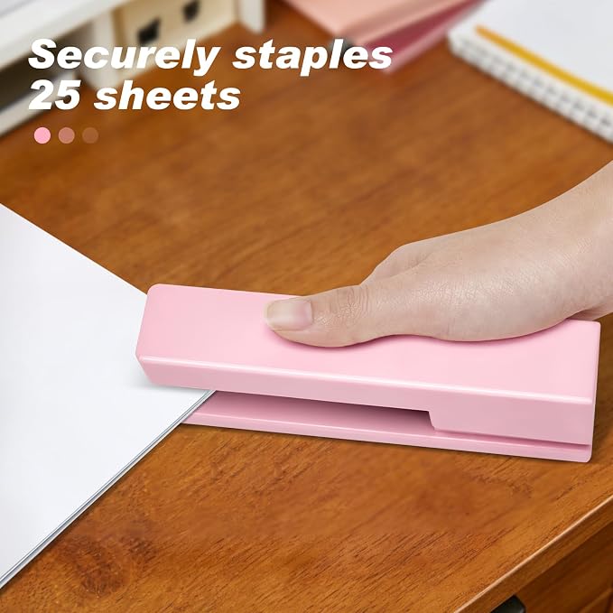 Office Desktop Stapler - 25 Sheet Capacity with 830 Staples and Staple Remover,Staplers for Desk,Non-Slip for School, Home, Pink