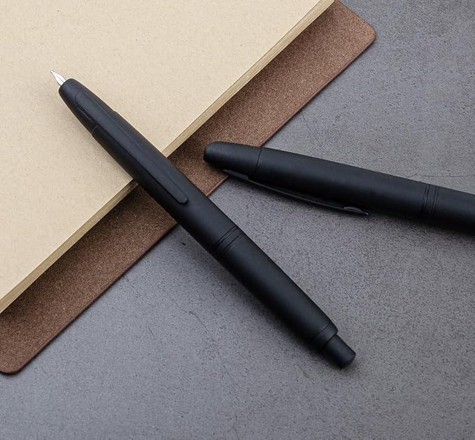 JINHAO 10 Press Fountain Pen, Retractable Metal Pen with Ink Converter (F Nib 0.5mm, Matte Black)