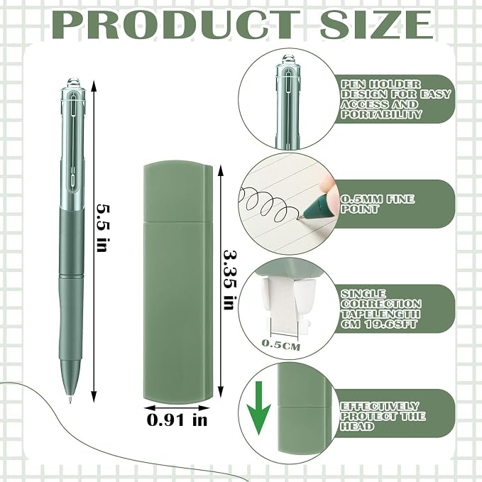 Resurhang Sage Green Office Desk Accessories Aesthetic School Supplies Pens Sticky Note Set 6 Mini Correction Tape 6 Retractable Black Ink Pens 0.5 mm Fine Point Pen Self Stick Index Tabs(Green)