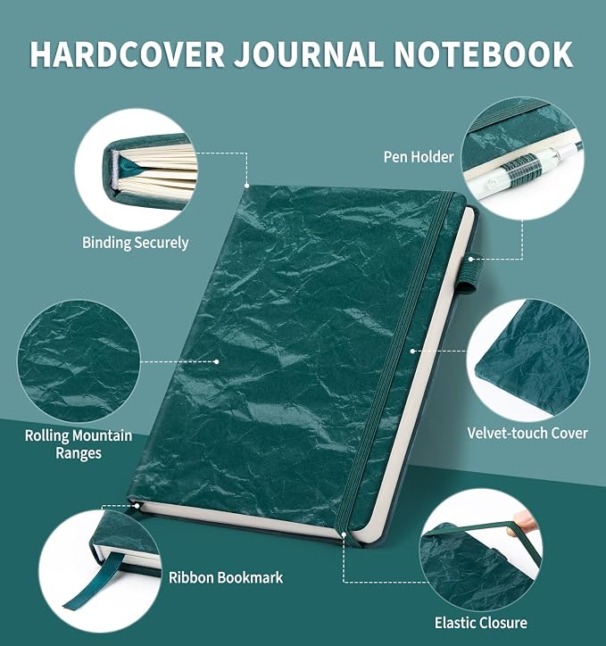 ALKALO Lined Journal Notebook for Women Men, A5 Hardcover Velvet Journals for Writing, 200 Pages Thick Paper, Daily Journal Notebook for Work, School, Note Taking, Business, Travel, College Ruled