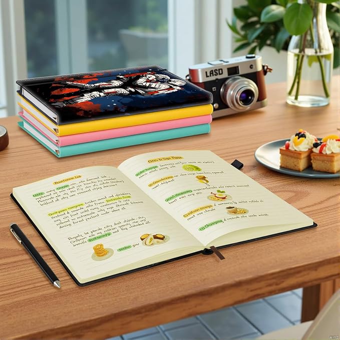 Hardcover Executive Notebooks, A5 PU Leather Lined Journal Notebook, 200 Pages Thick Paper Subject Notebooks for School,Work,Home Writing Business Notebook, Diary Book ， Astronaut Couple
