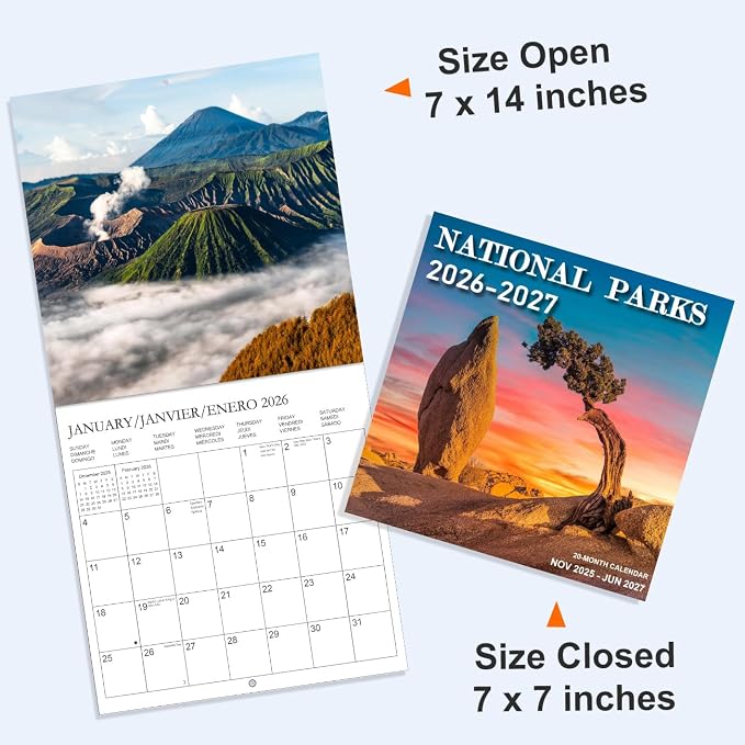 Calendar 2026 - Wall Calendar from January 2026 to June 2027, 3 Languages(English,French,Spanish), 2026 Wall Calendar with Holiday Marked, Premium Paper for Organizing, 7" x 7",National Prak - A
