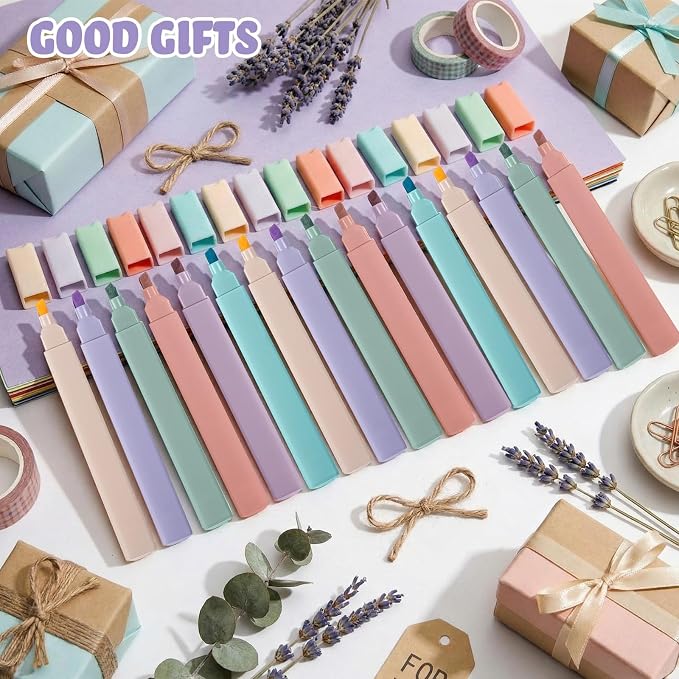 Marspark 216 Pcs Highlighters Bulk Chisel Tip Aesthetic No Bleed Cute Color Marker Pens for Journal Planner Notes School Study Office Supplies(Boho Colors)