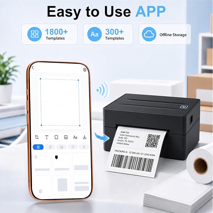 Thermal Shipping Label Printer 4x6 Bluetooth Label Maker for Small Business | Wireless Mailing Shipping Printer for USPS UPS Amazon Shopify Etsy - Compatible with iPhone Android Windows & Mac (Black)
