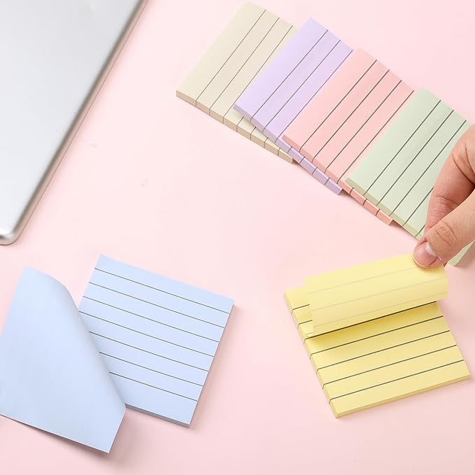 Mr. Pen- Lined Sticky Notes, 3" x 3", 6 Pads, 45 Sheets/Pad | Bulk Sticky Notes with Lines, Ruled Post Stickies, Memo Pads, Self-Stick Note Pad for Office, School, Home, Study