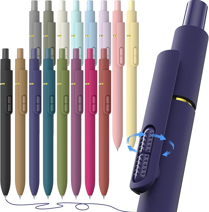 Hiacry 16 Pcs Gel Pens - 0.7mm Fine Point Quick-Dry Blue Ink Fidget Pens | Smooth Writing, No Bleed, No Smear, Note Taking Journaling, School Office Supplies for Men & Women (Vintage + Morandi 16Pcs)