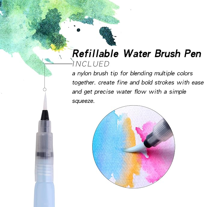 Watercolor Pens,Set of 48, Real Brush Pens Watercolor Markers and 2 Water Brush,Online Tutorial Video for Coloring Books, Calligraphy(48 Colors)