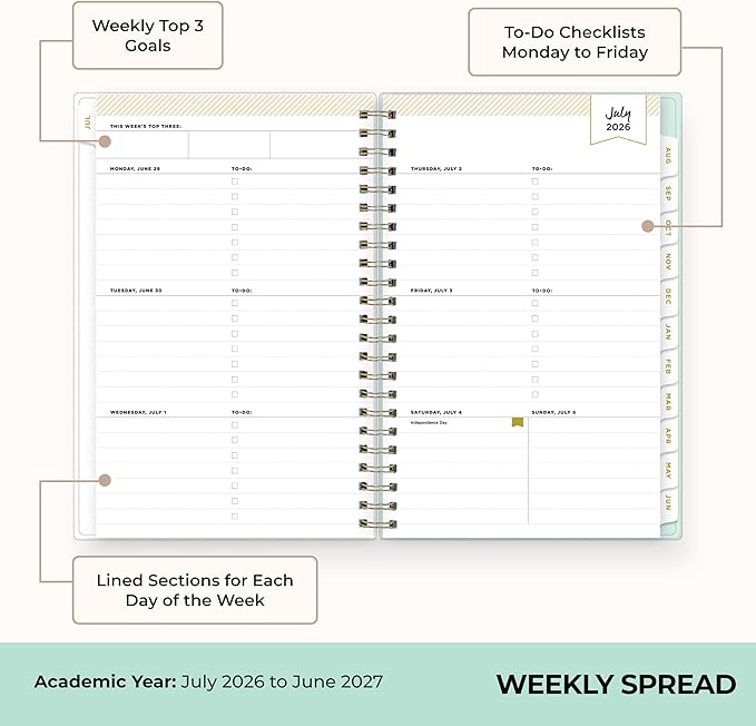 Blue Sky 2026-2027 Weekly & Monthly Academic Planner, 5"x8" | July 2026 - June 2027, Secret Garden Mint, Flexible Cover, Tabs, Storage Pocket, Stickers, Academic Year, Day Designer