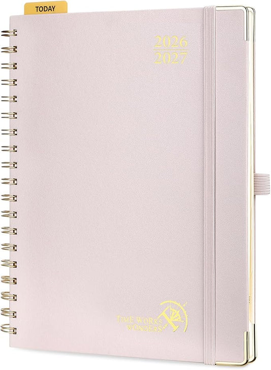 POPRUN 2026-2027 Weekly Planner 10" x 8"Weekly and Monthly Planner Calendar | Jul 2026 - Jun 2027，Daily Agenda Book & Appointment Book with Hourly Schedule, Tabs, Hardcove- Light Pink
