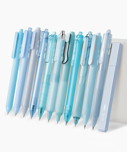 Mr. Pen- Pastel Blue Gel Pens Set, 12 Pack | Black Ink Cute Writing Pens with 1 Aesthetic Highlighter, 0.5 mm, Smooth Gel Pens for Journaling, Aesthetic Girly Stationery