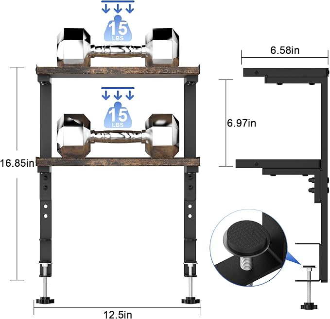 2-Tier Desk Shelf Desk Organization, Wood | Expandable Under Desk Storage Clamp on Desk Shelf Desktop Accessories for Offices Study Rooms and Game Rooms